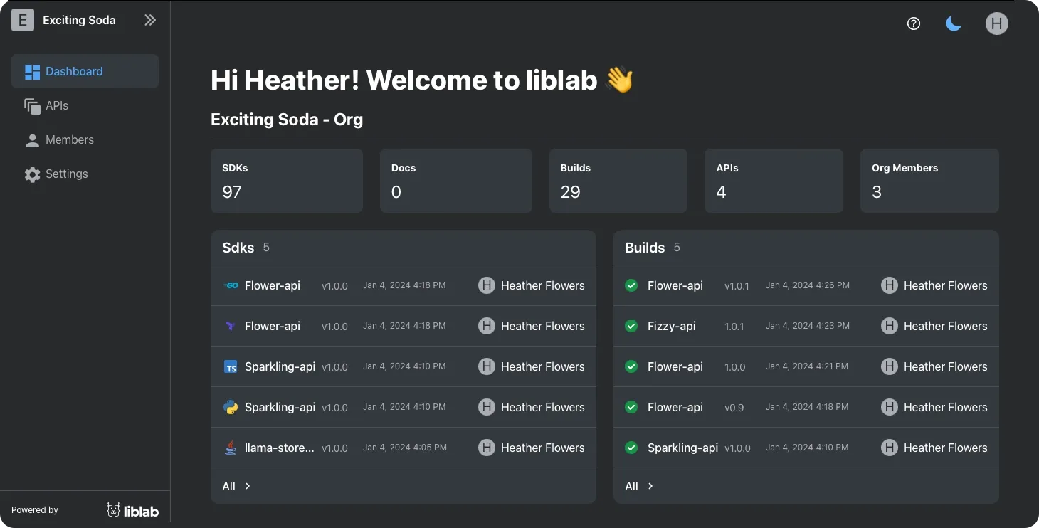 The liblab portal dashboard