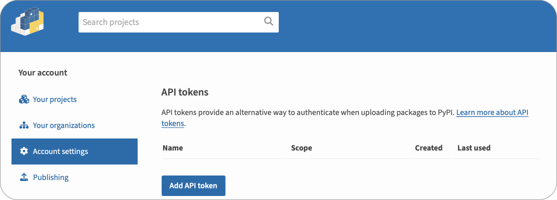 The new API token button on the account settings page