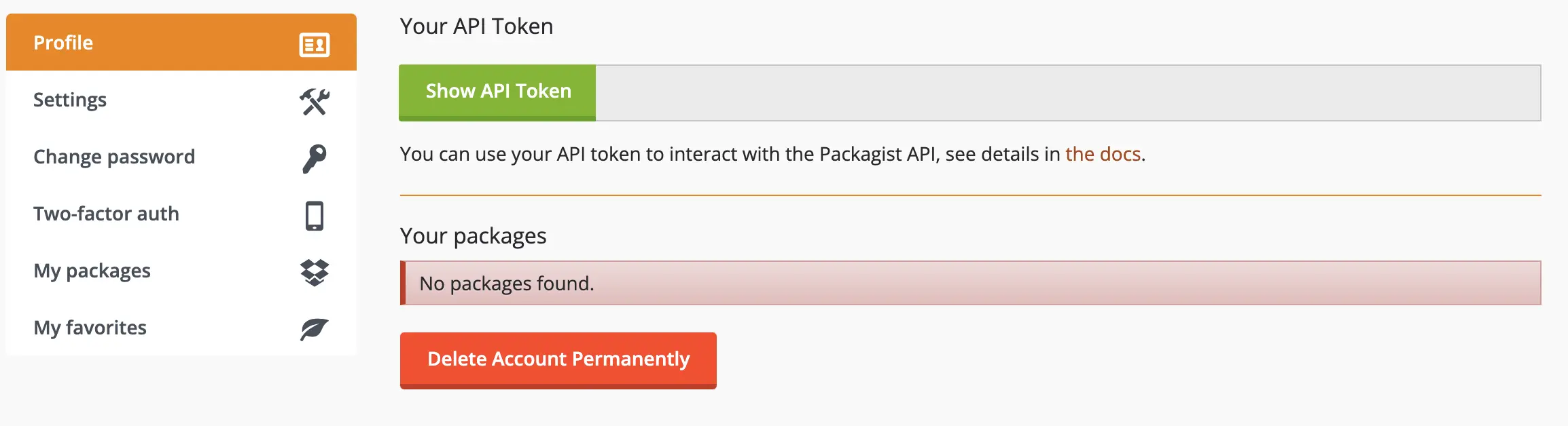 The api token in packagist profile settings
