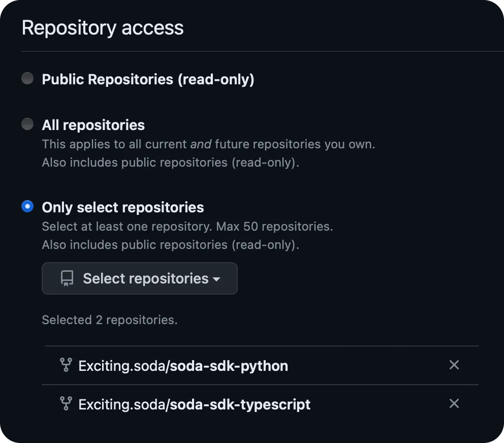 The repositories list with 2 sdk repos selected